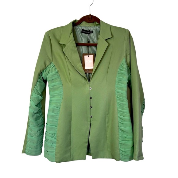 Pretty Little Things Women's 8 Maternity Sage Green Ruched Side Blazer Spring - Picture 1 of 16
